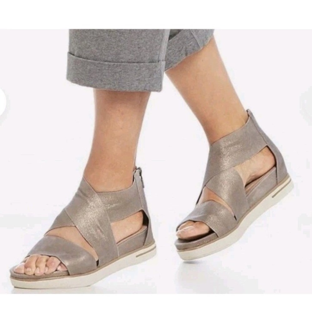 Eileen Fisher Women Sport Platform Sandal Suede Sneaker Criss Cross Platinum 9